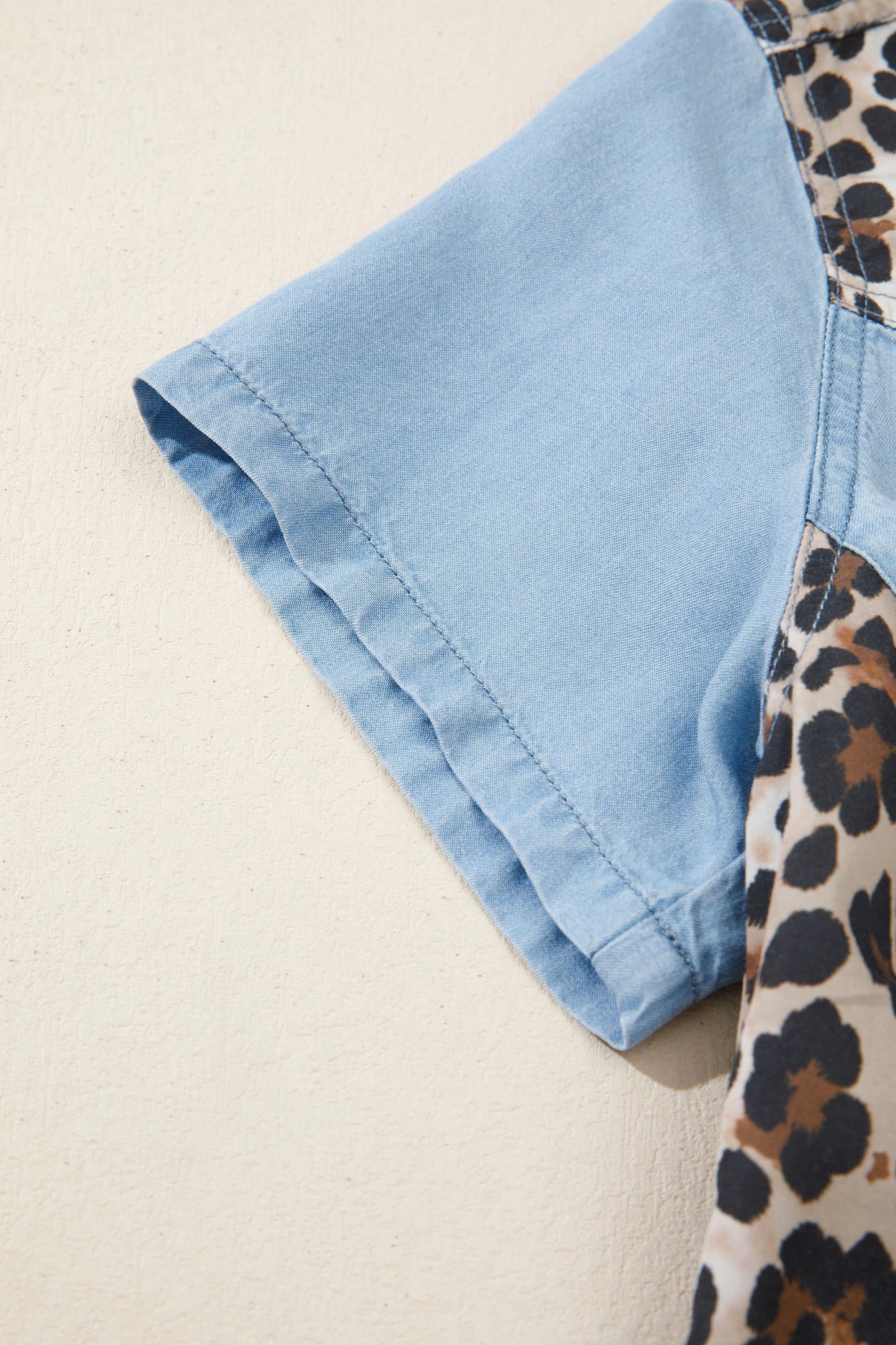 Denim Colorblock Leopard Patchwork Mini Dress | S-XL