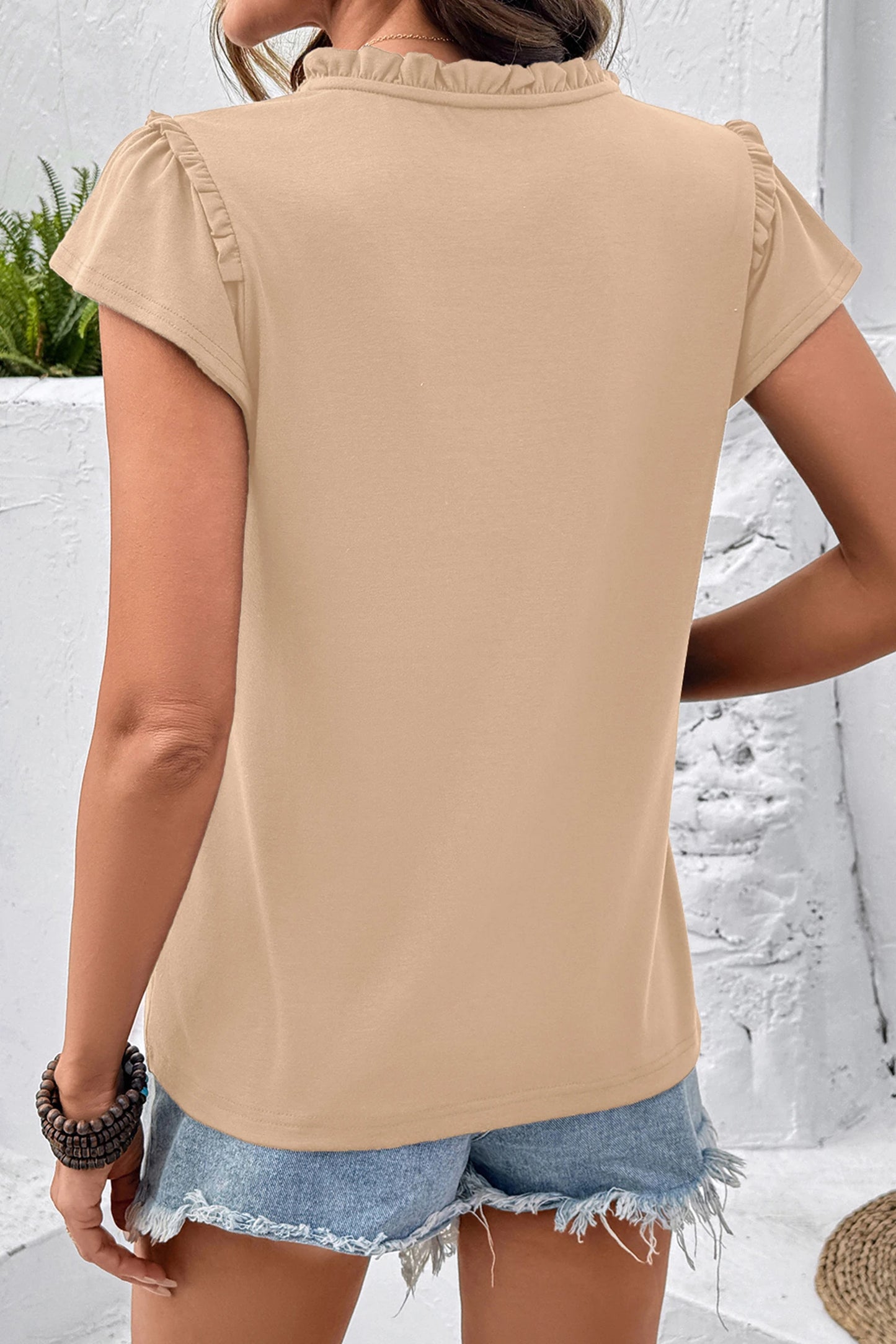 Sheer Lace Split Neck Ruffle Blouse | S-XL