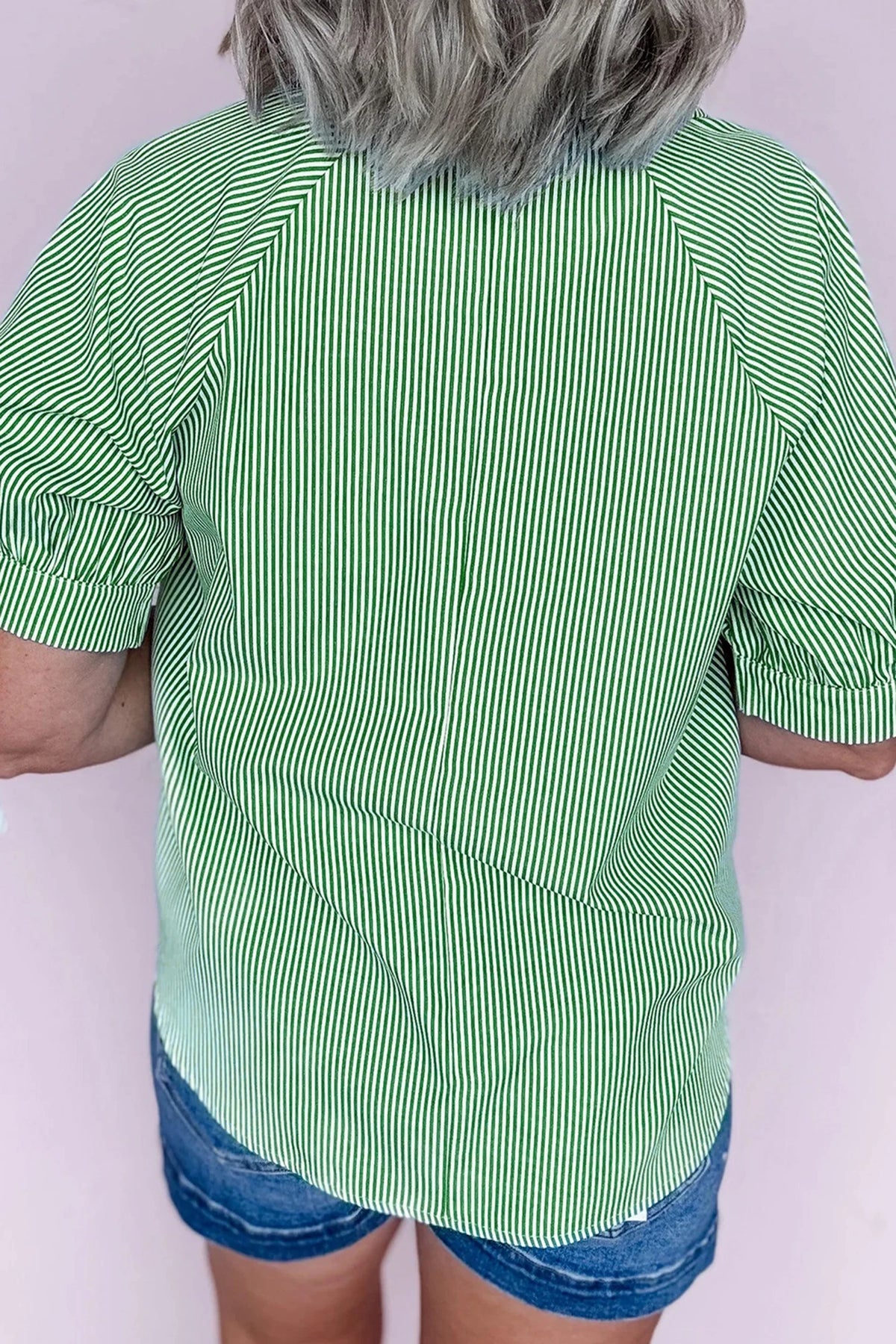 Striped Collared Split Neck Blouse | S-XL