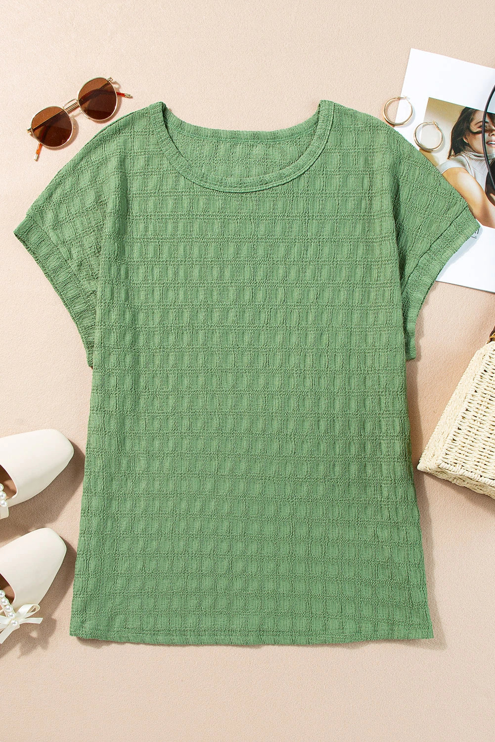 Color Textured Batwing Sleeve Top | S-XL
