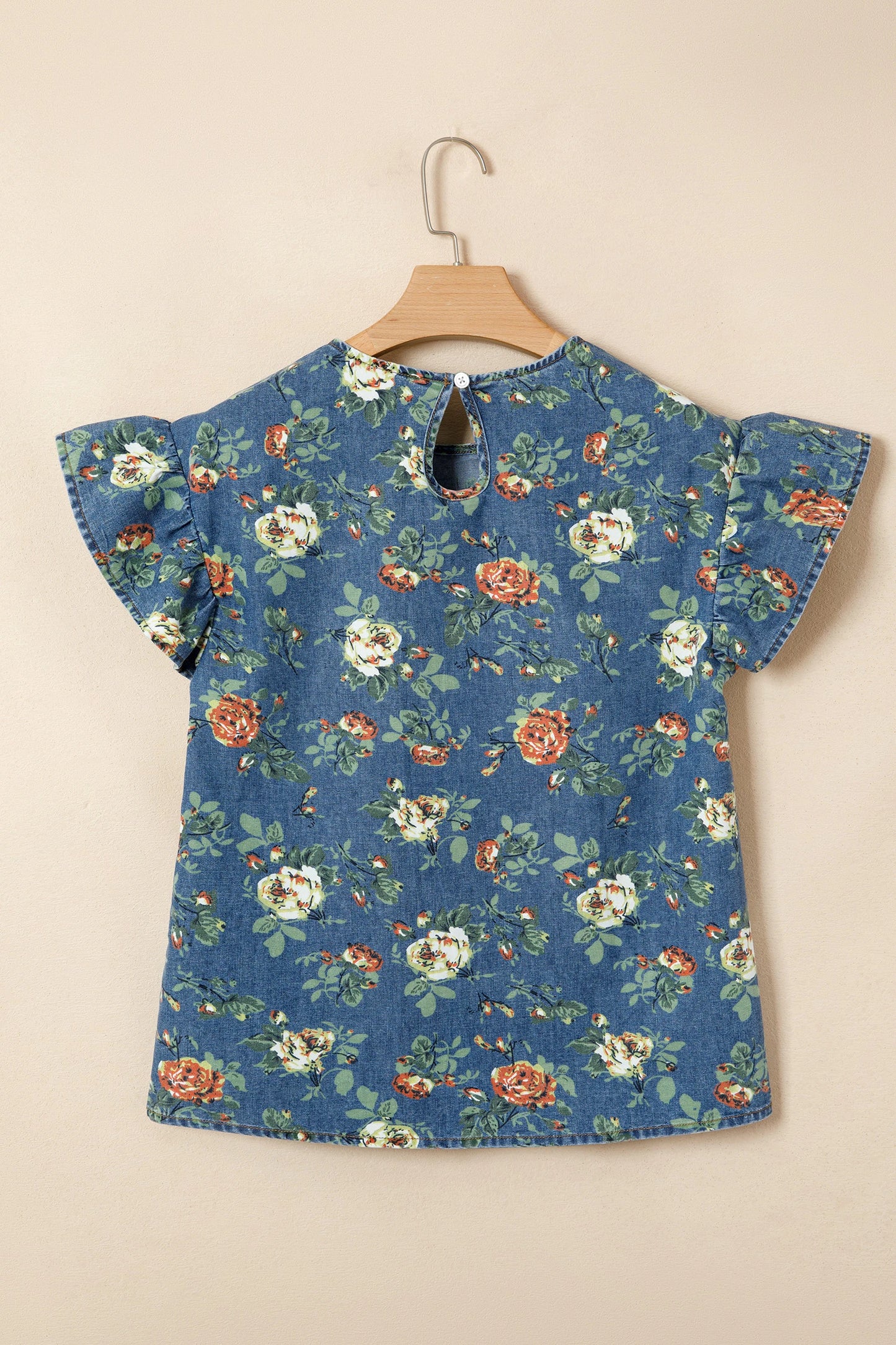 Casual Floral Denim Puff Sleeve Top | S-XL