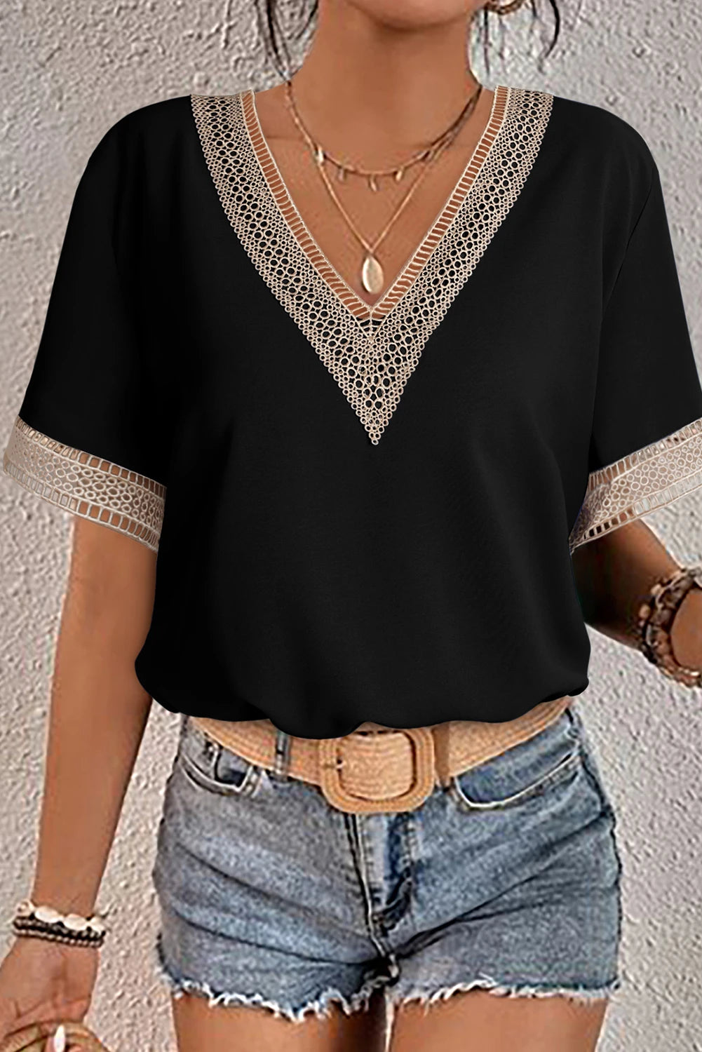 Delicate Lace Trim V-Neck Blouse | S-XL
