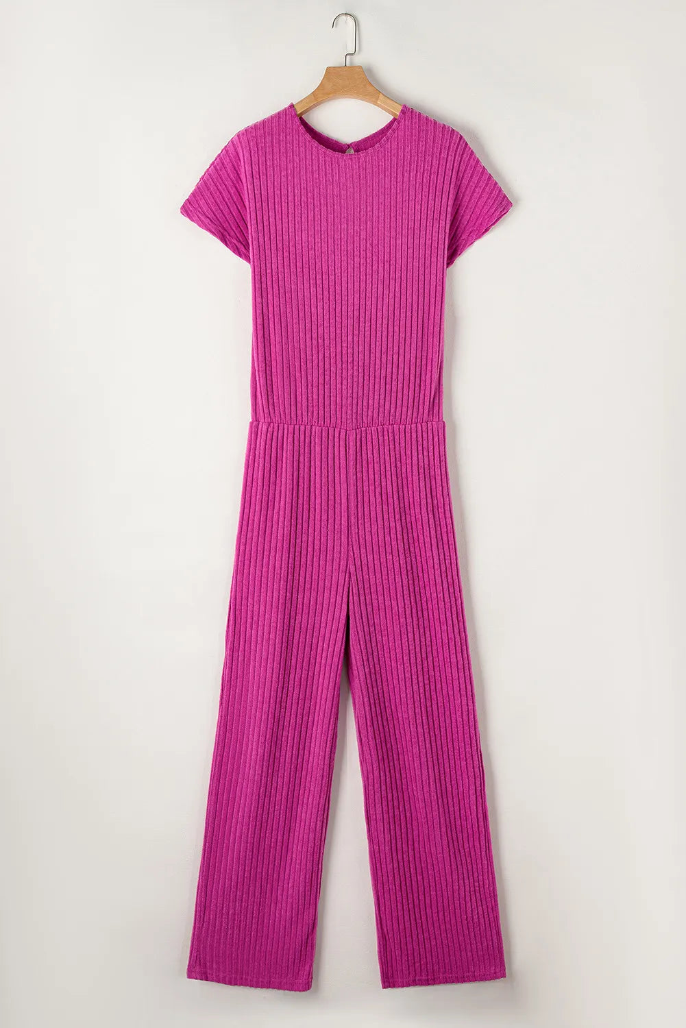 Ribbed Short Sleeve Wide Leg Jumpsuit