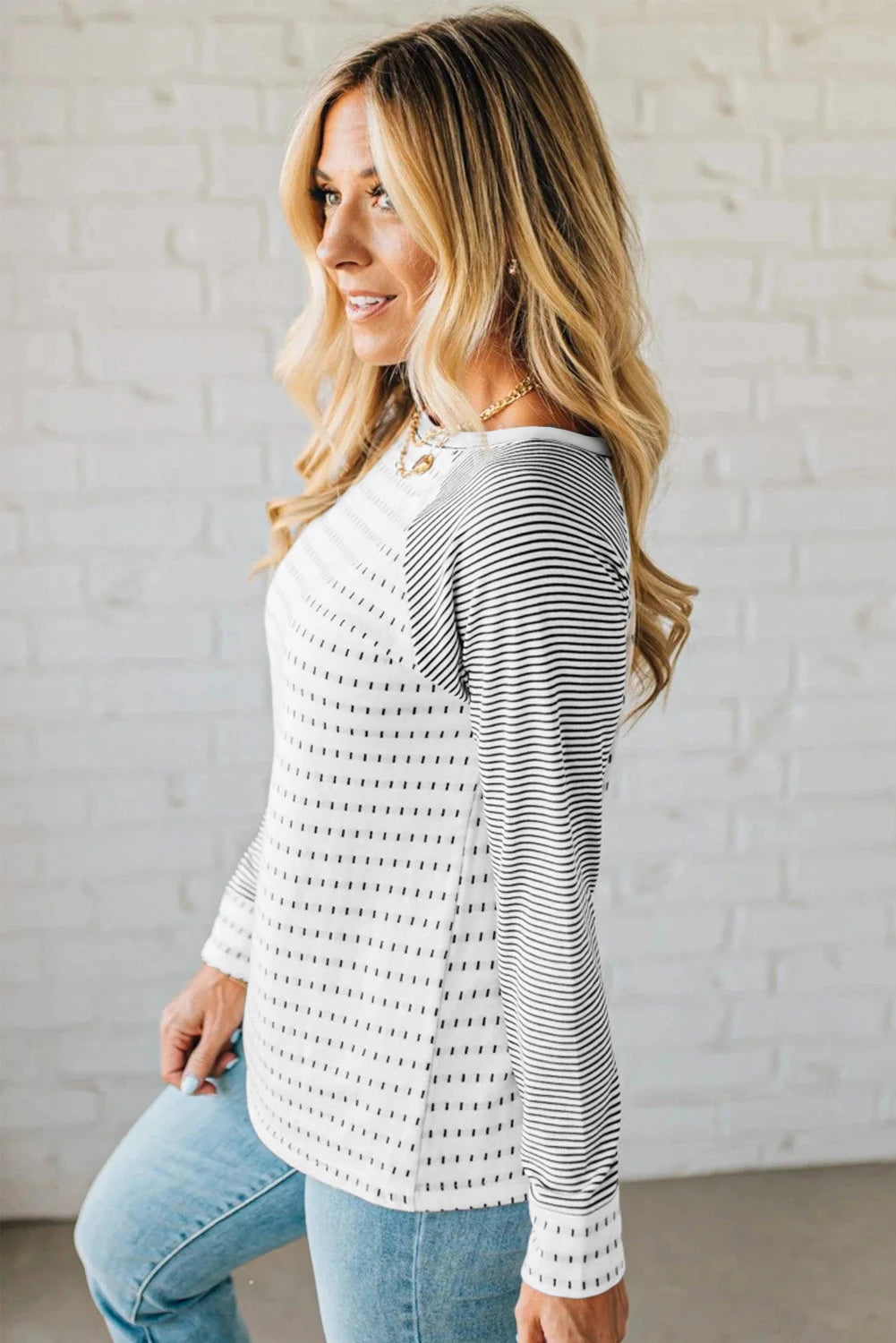 Easy Patchwork Stripe Raglan Top | S-XL