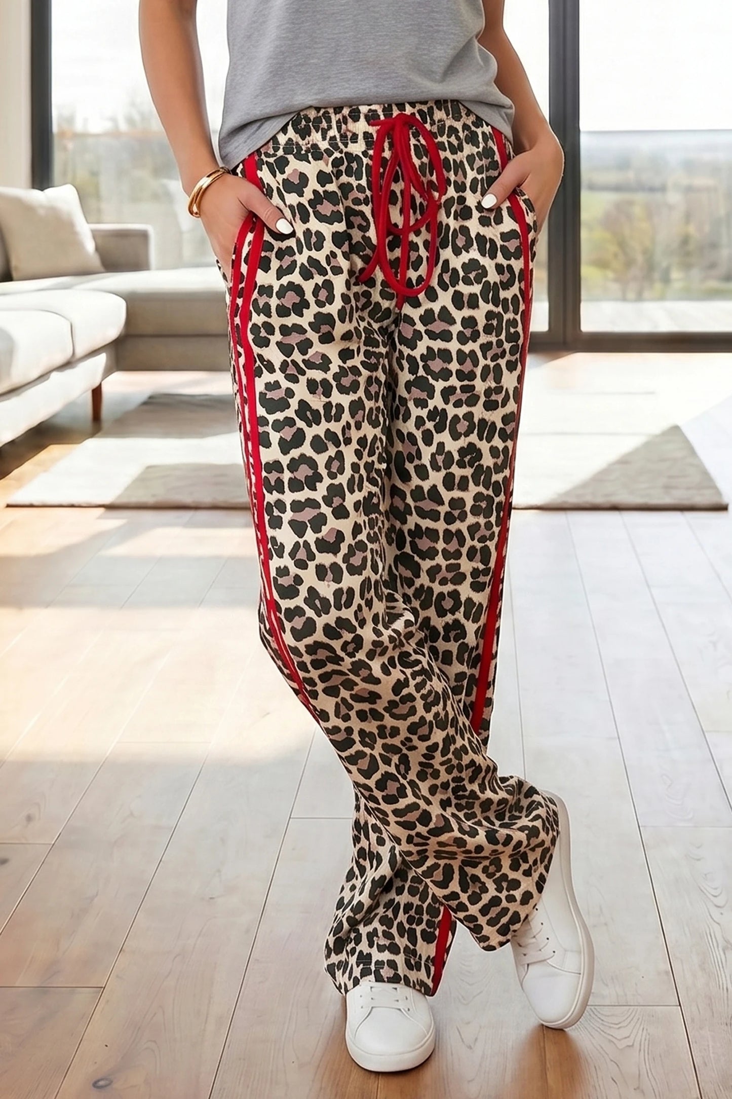 Leopard Luxe Contrast Trim Pants | S-XL