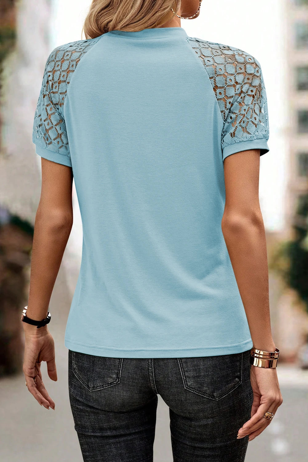 Seamed Detail Contrast Lace Raglan Sleeve Top | S-XL