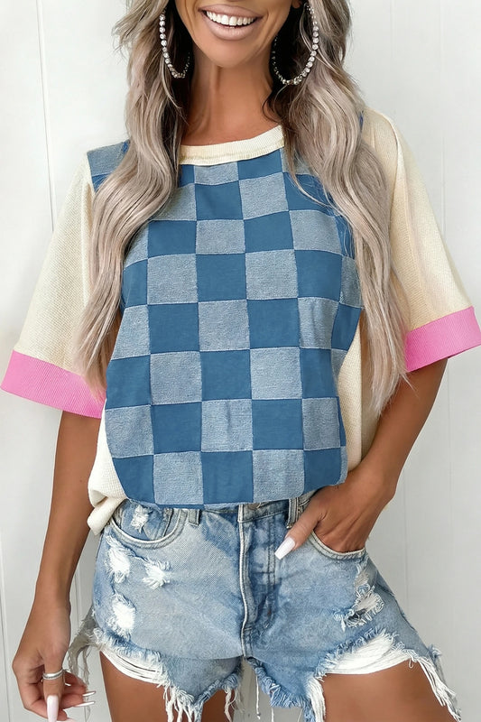 Checkerboard Denim Chic Top | S-XL