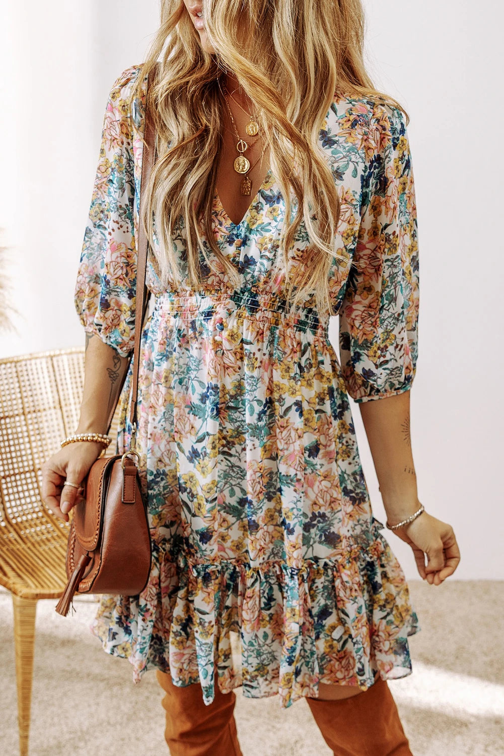 3/4 Sleeve Rosewood Romance Dress | S-XL