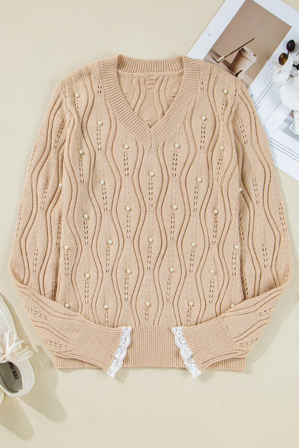 Pearl Lace Patchwork Sweater | S-XL