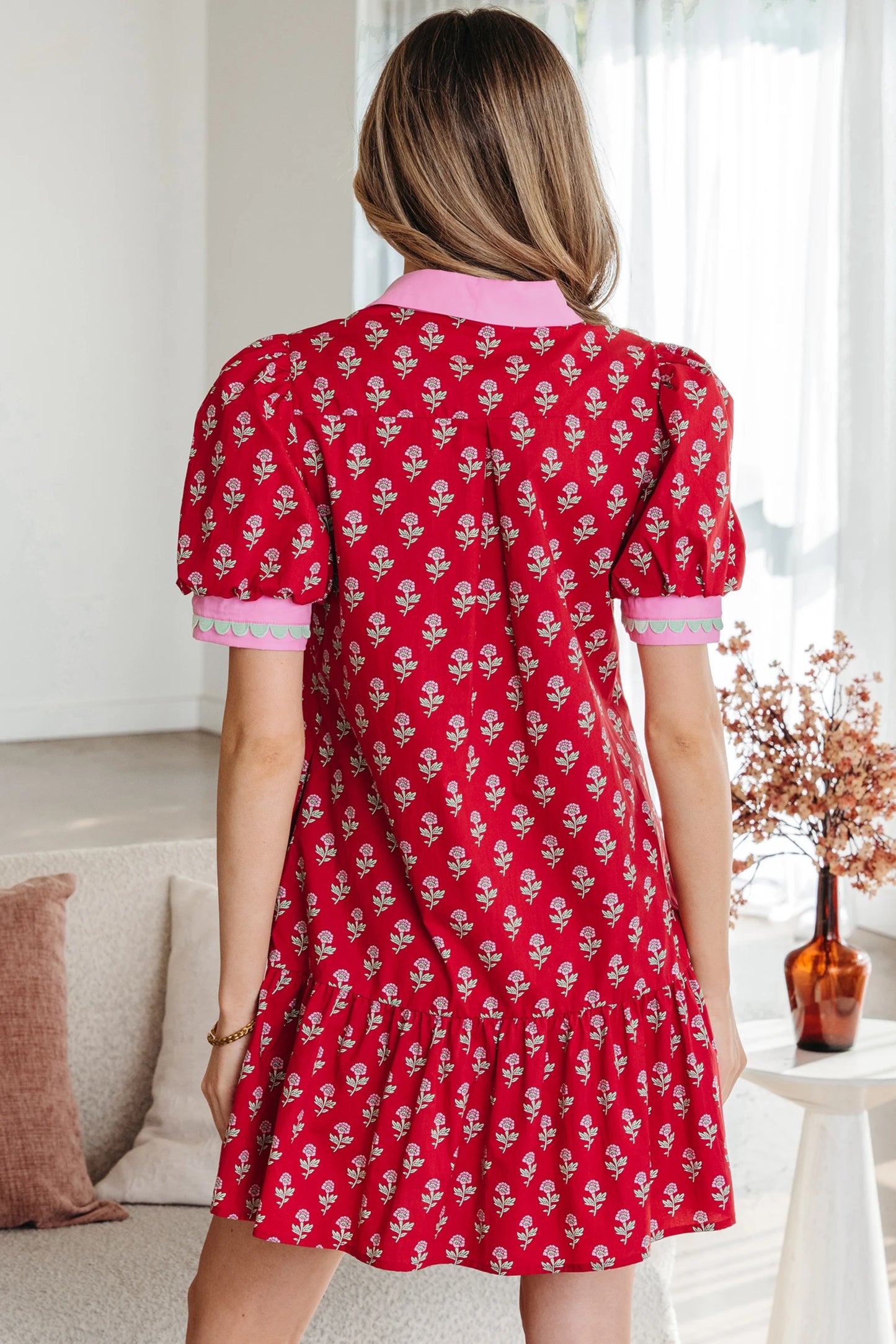 Petal Print Charm Mini Dress with Pockets | S-XL