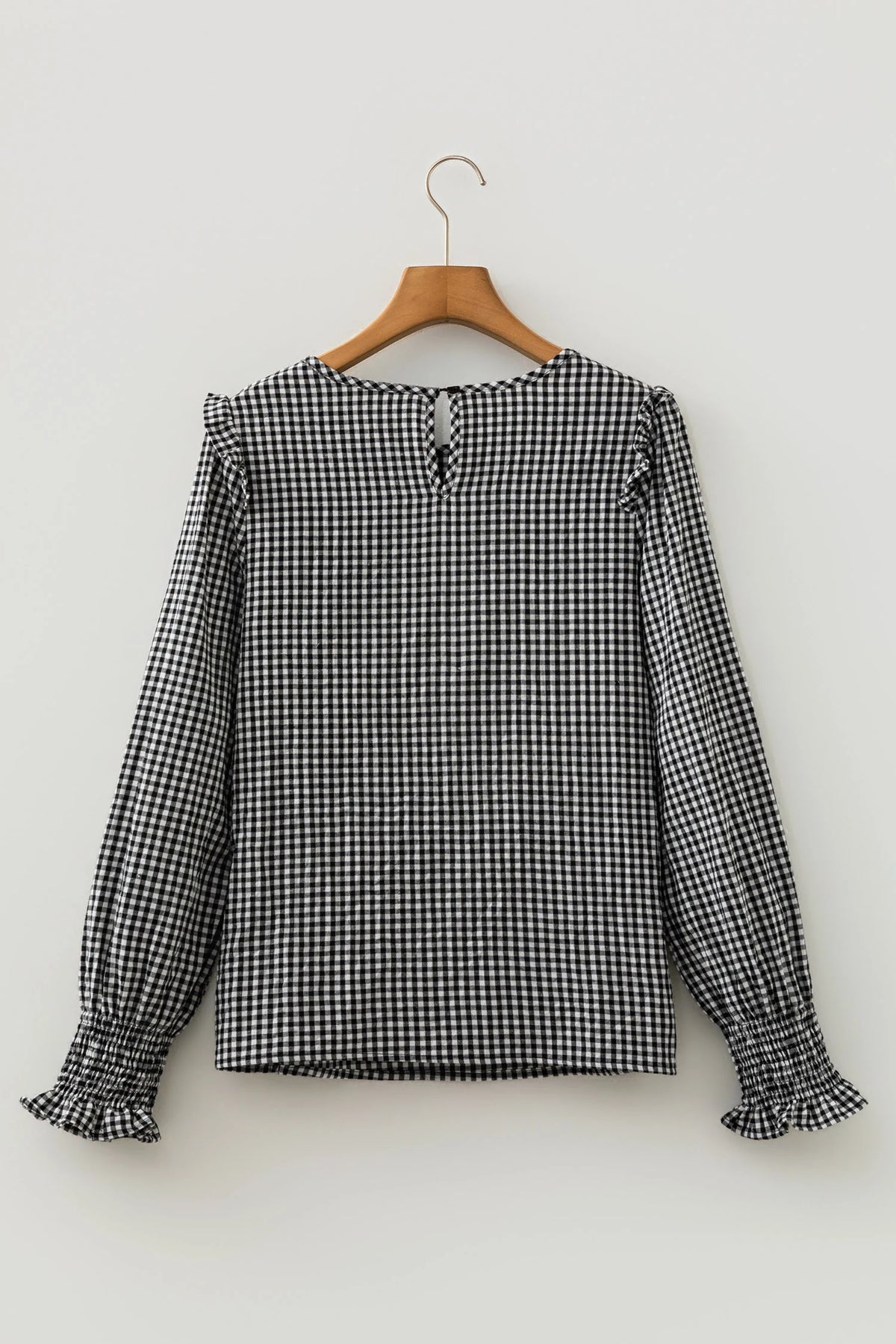 Plaid Shirred Cuff Long Sleeve Blouse | S-XL