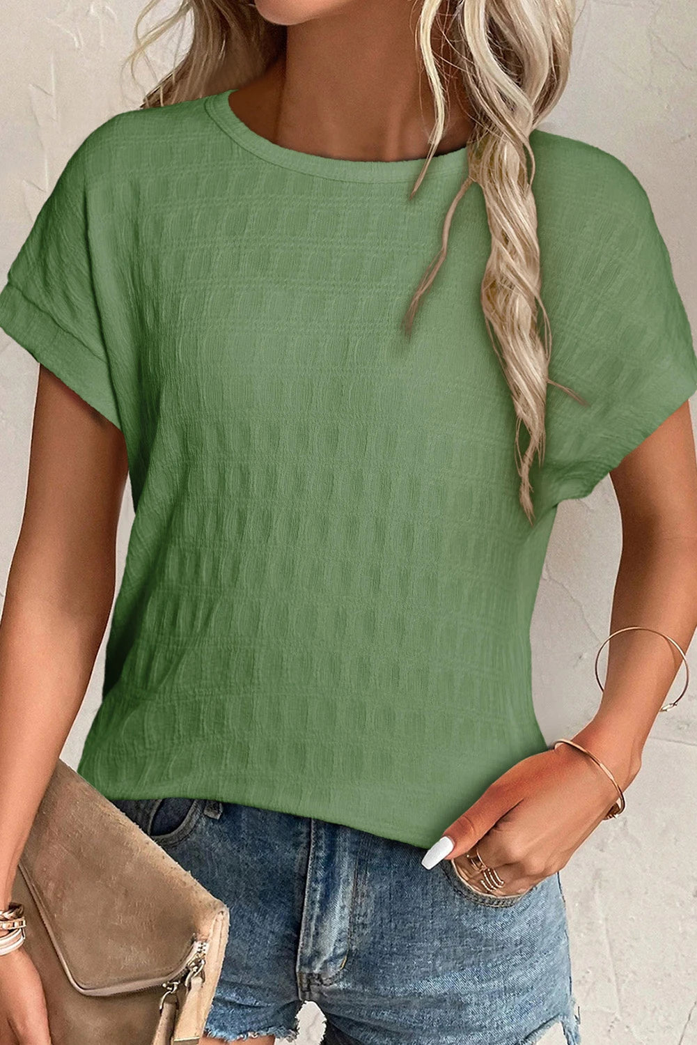 Color Textured Batwing Sleeve Top | S-XL