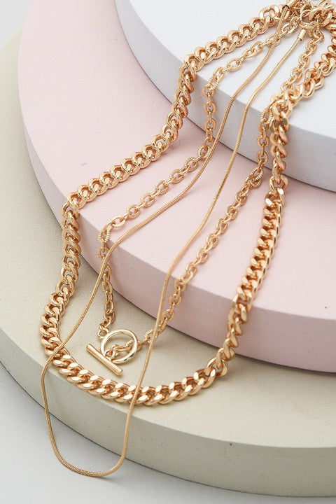 3 Row Chain Toggle Layer Necklace