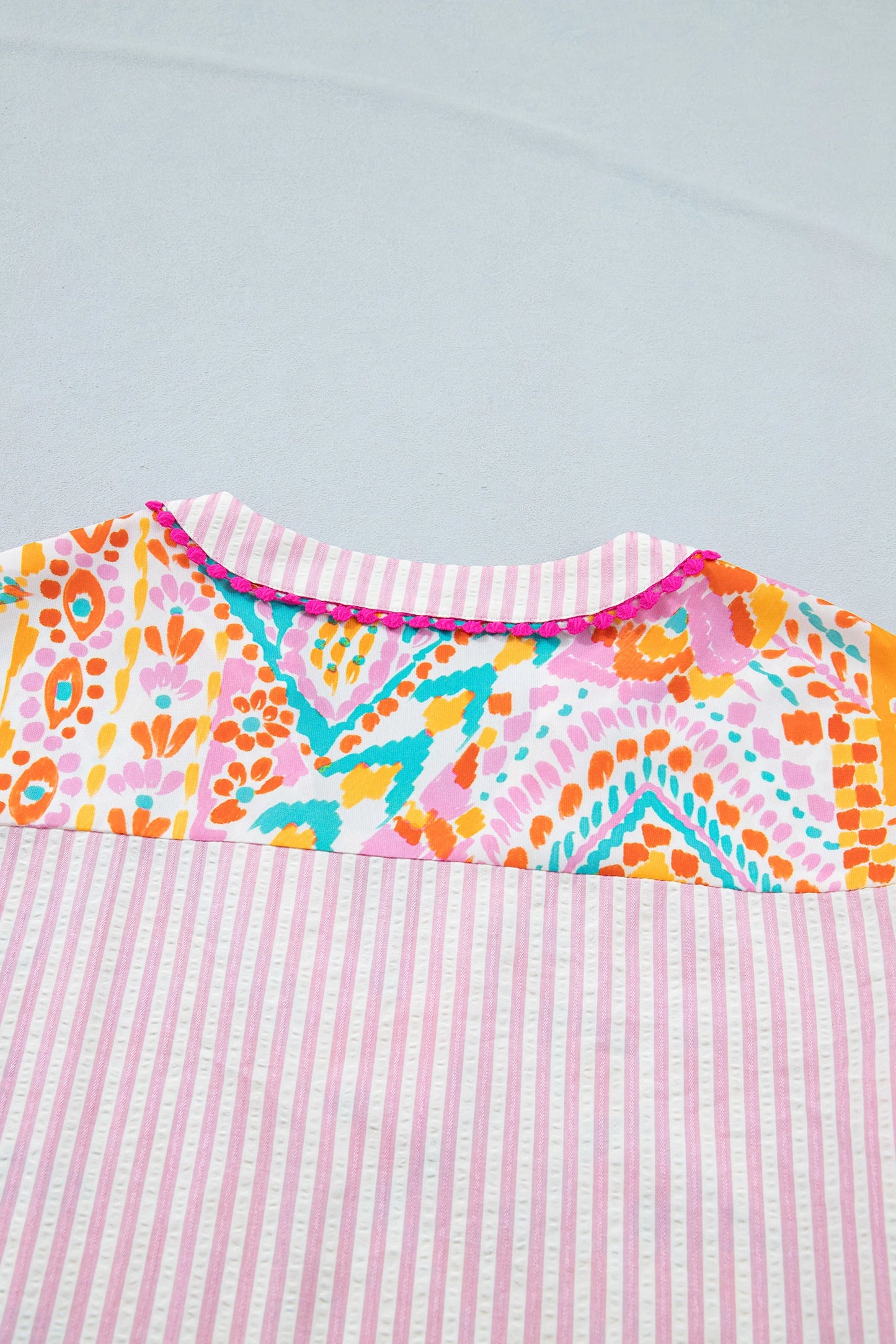 Boho Mixed Print Tiered Short Sleeve Blouse | S-XL