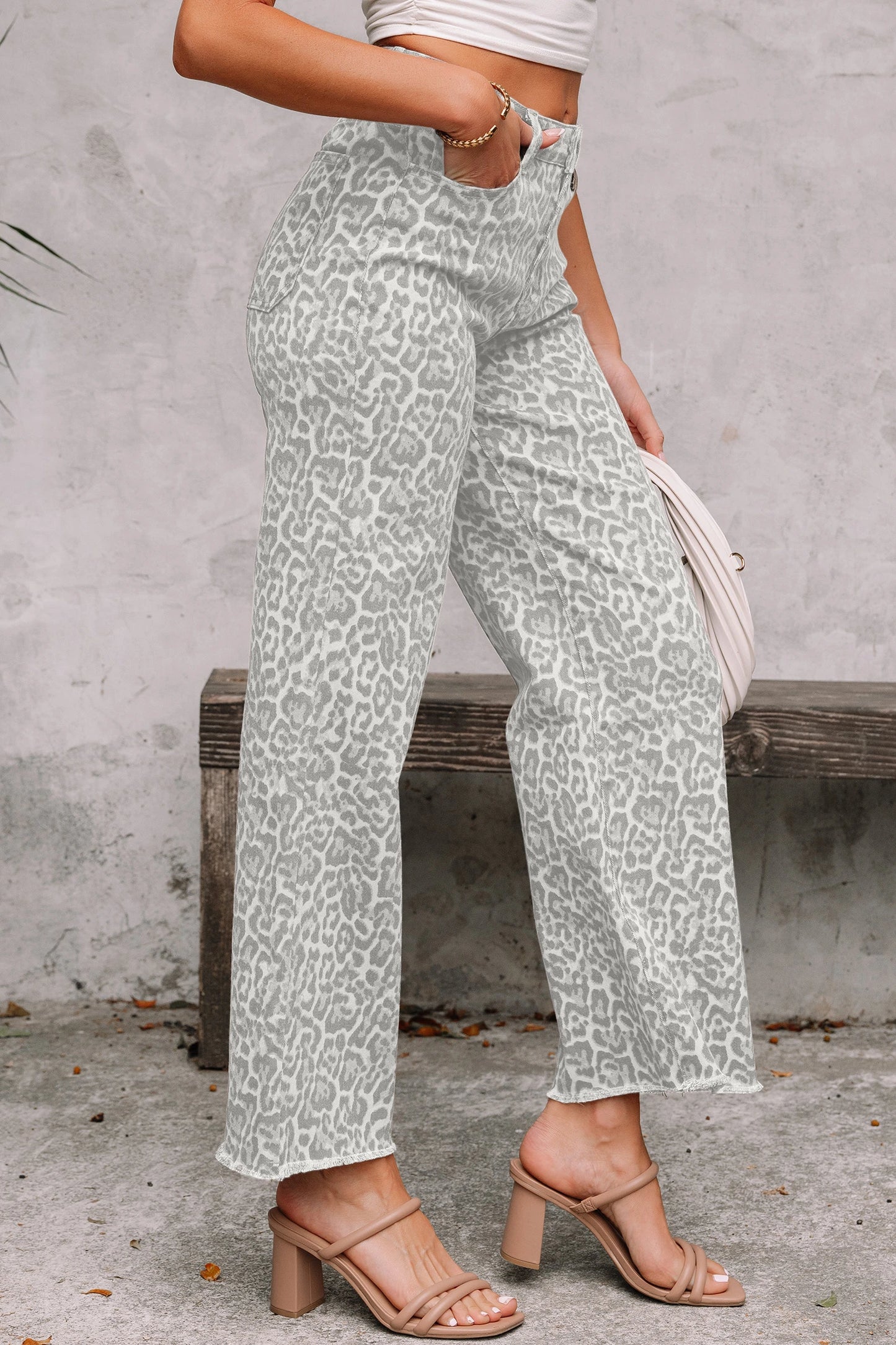 High Waisted Leopard Wide Leg Jeans