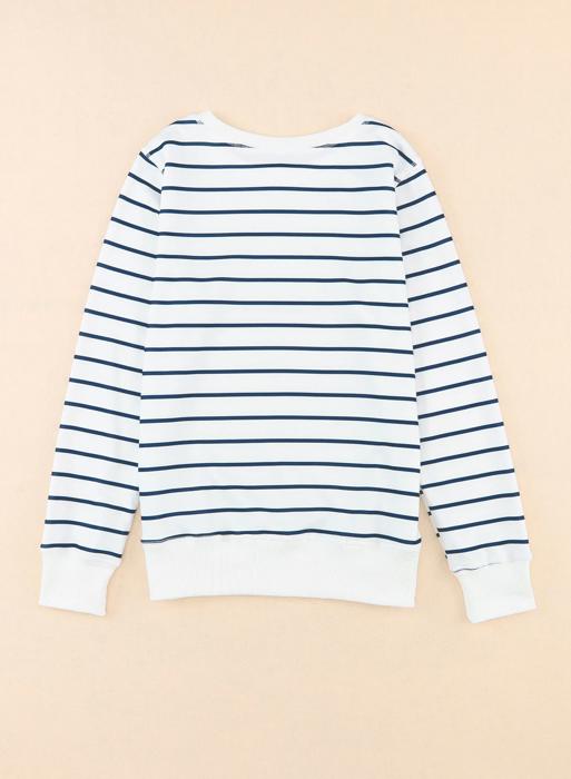 Striped Ribbed Trim Long Sleeve Top