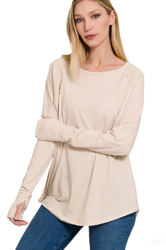 Cotton Raglan Sleeve Thumbhole Top