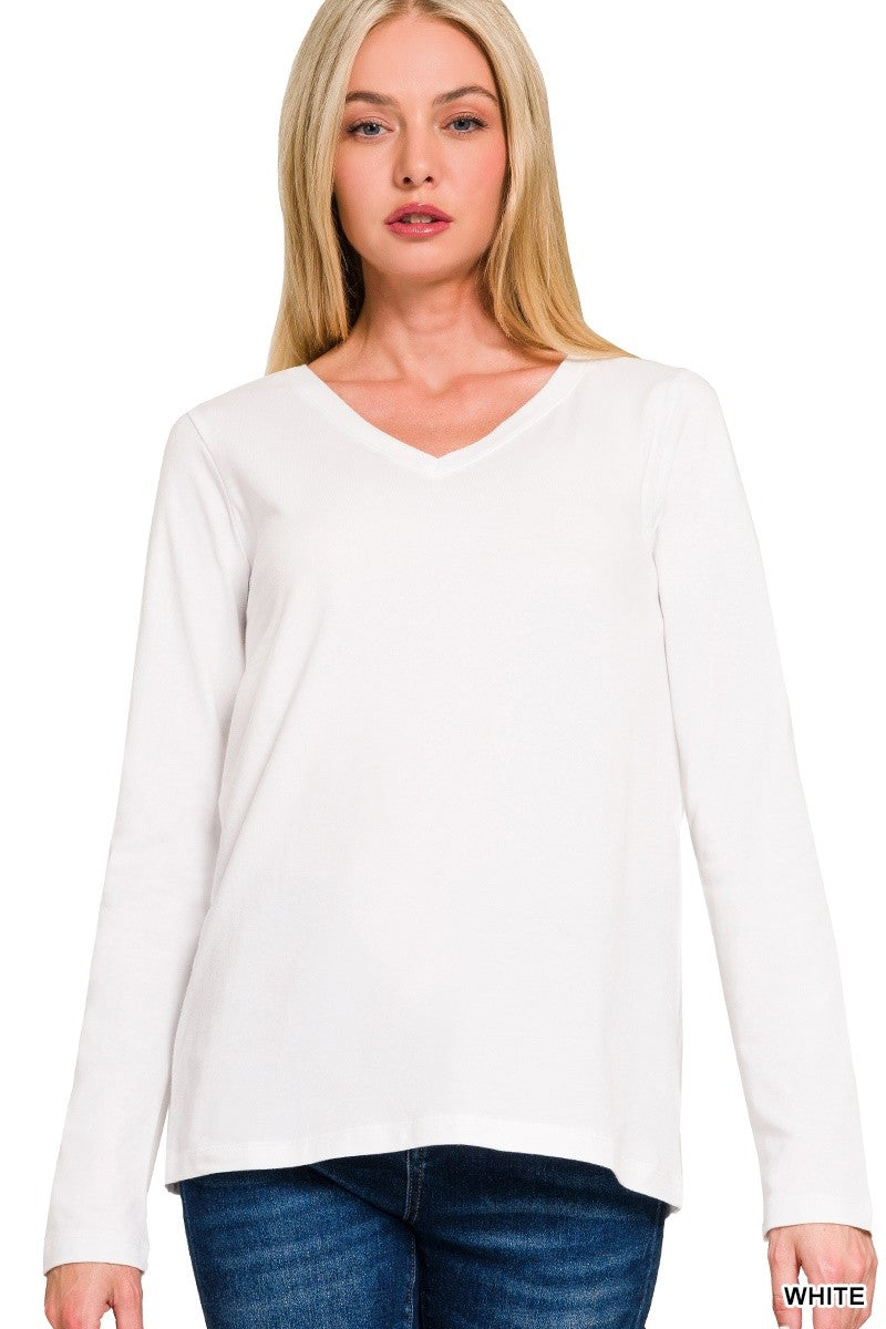 Cotton V-Neck Long Sleeve T-Shirt