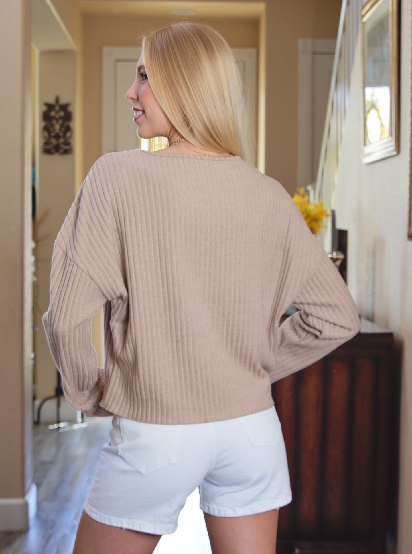 Casual Knit Long Sleeve Drop Shoulder Top