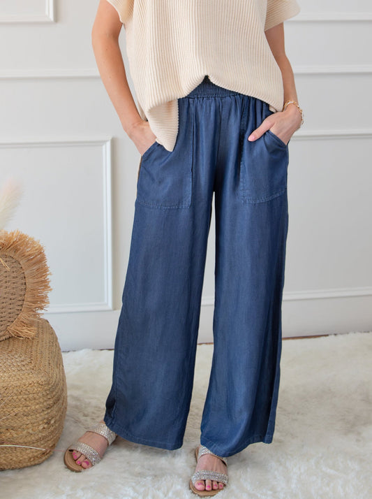 Side Pockets High Waist Wide Leg Lightweight Jeans