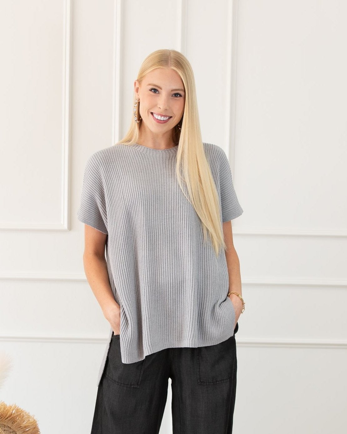 Short Sleeve Side Slit Oversized Sweater