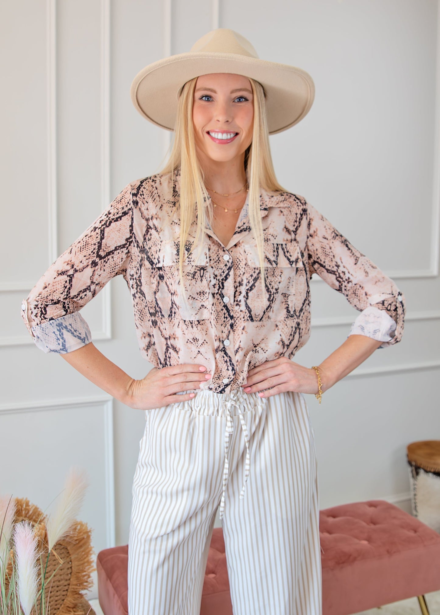 Snake Print Button Up Top