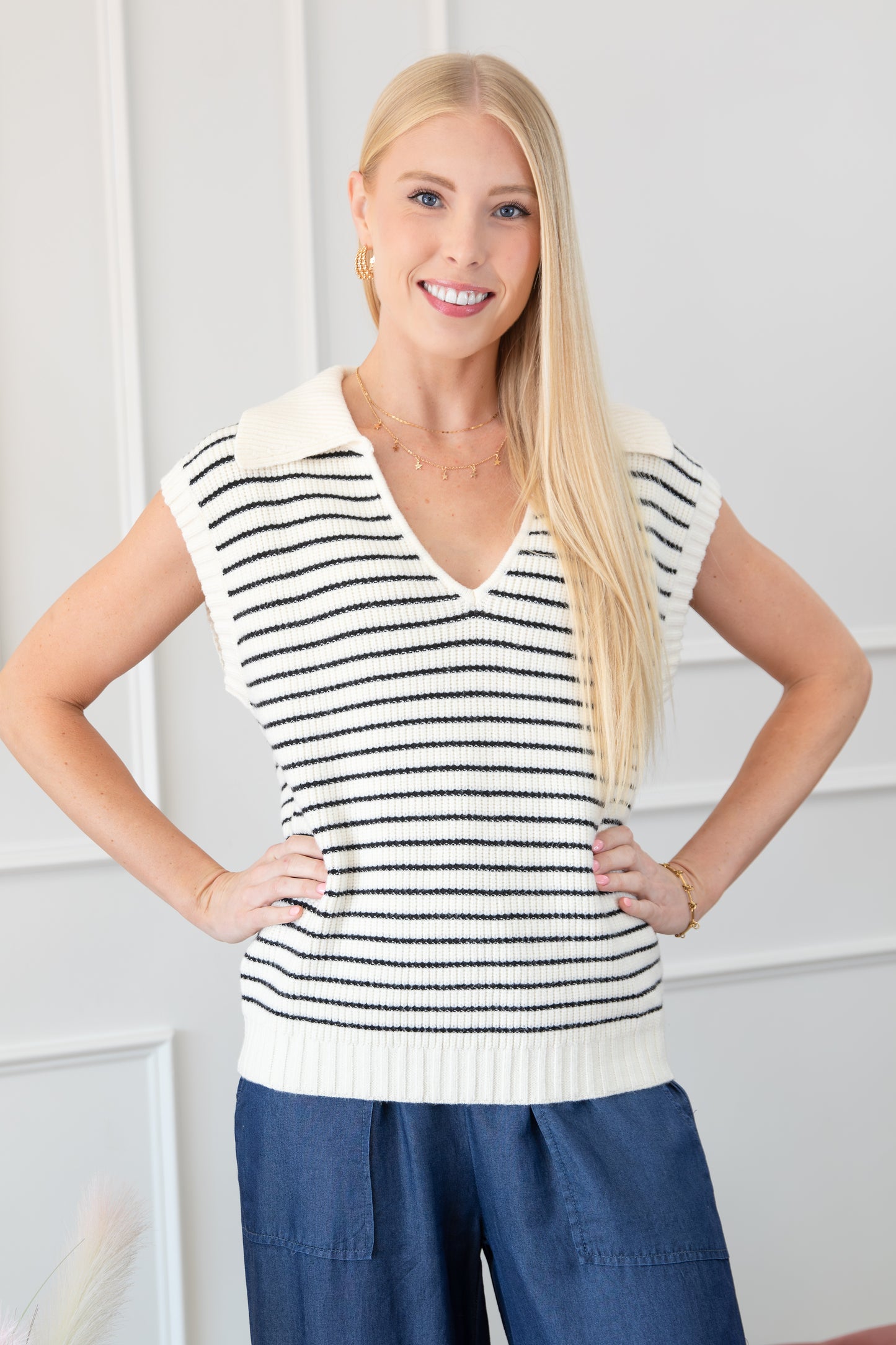 Stripe V-Neck Sweater Vest