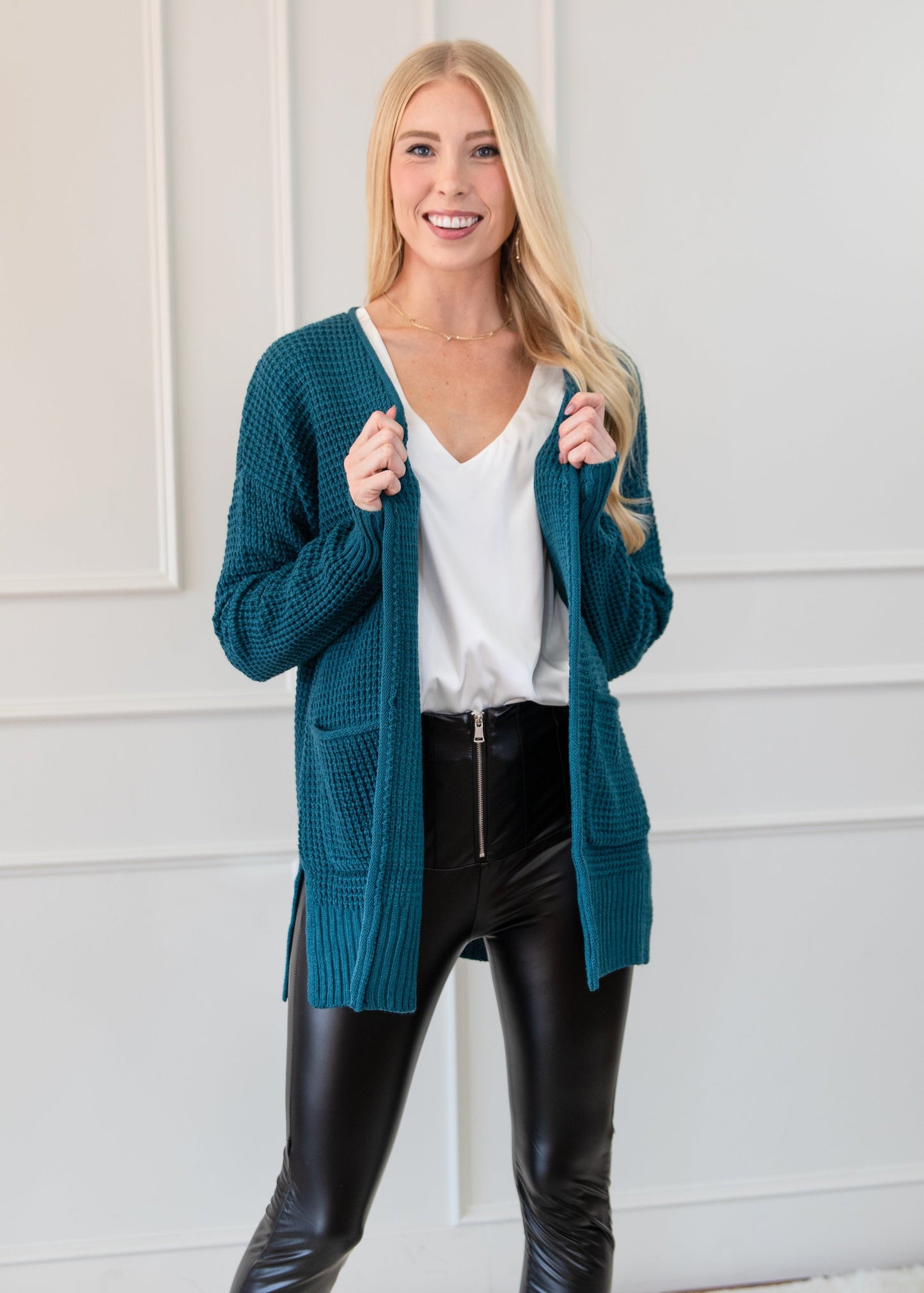 Waffle Pocket Cardigan Sweater