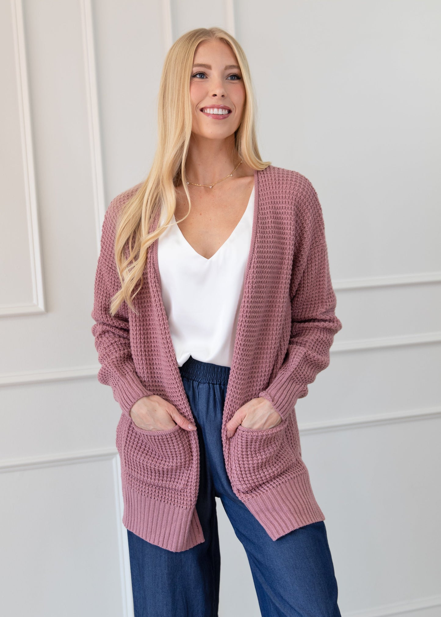 Waffle Pocket Cardigan Sweater