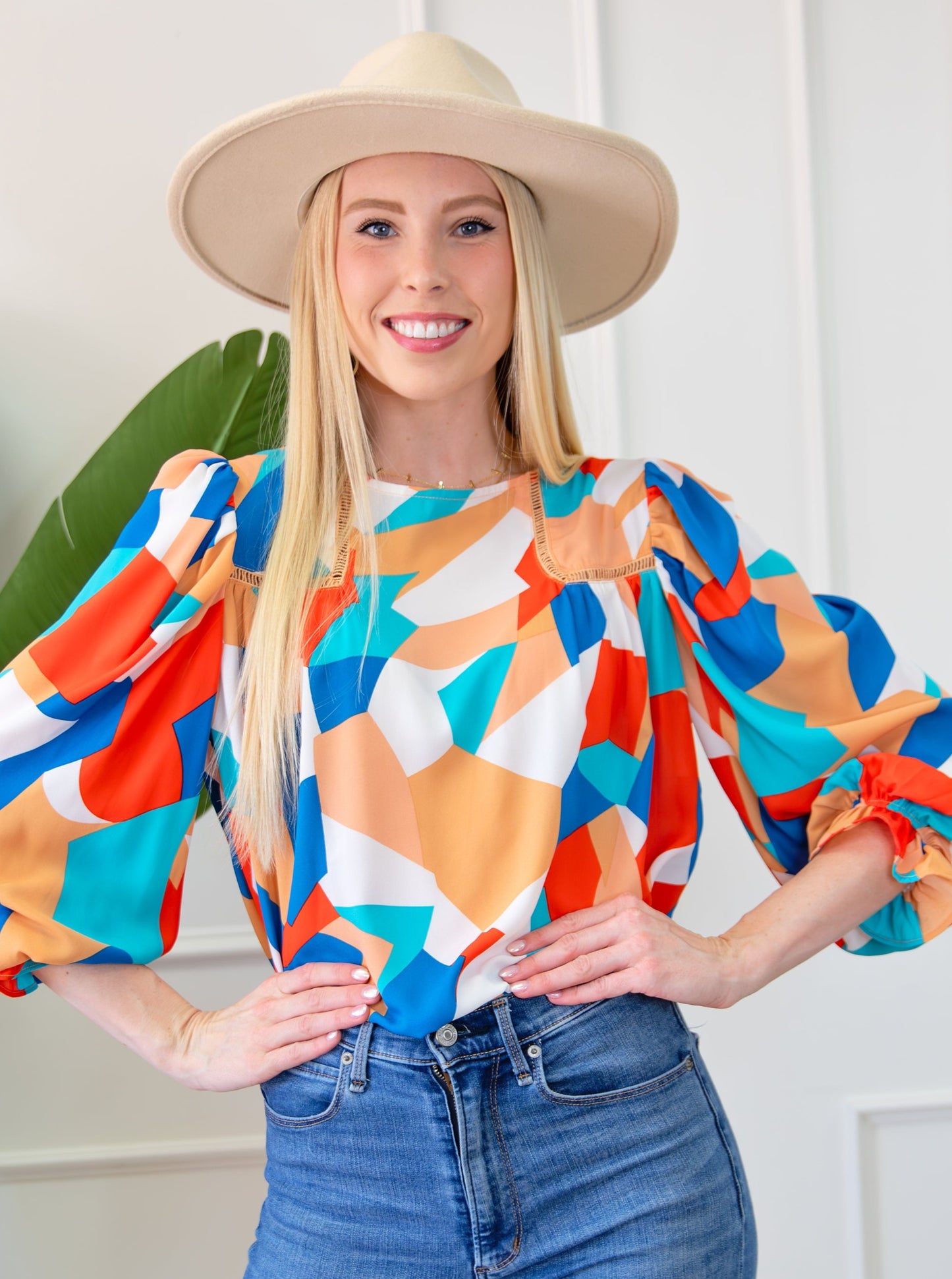 Abstract Ruffled Sleeve Blouse