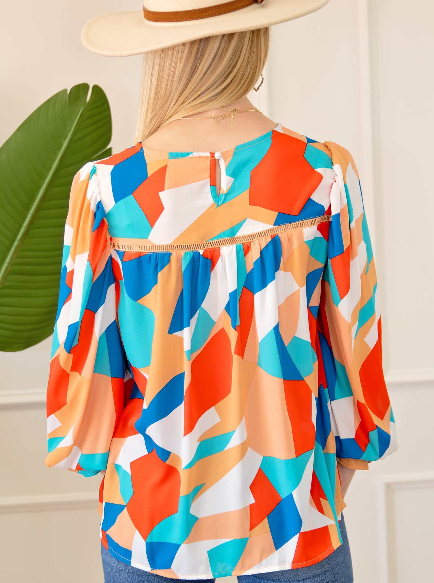 Abstract Ruffled Sleeve Blouse