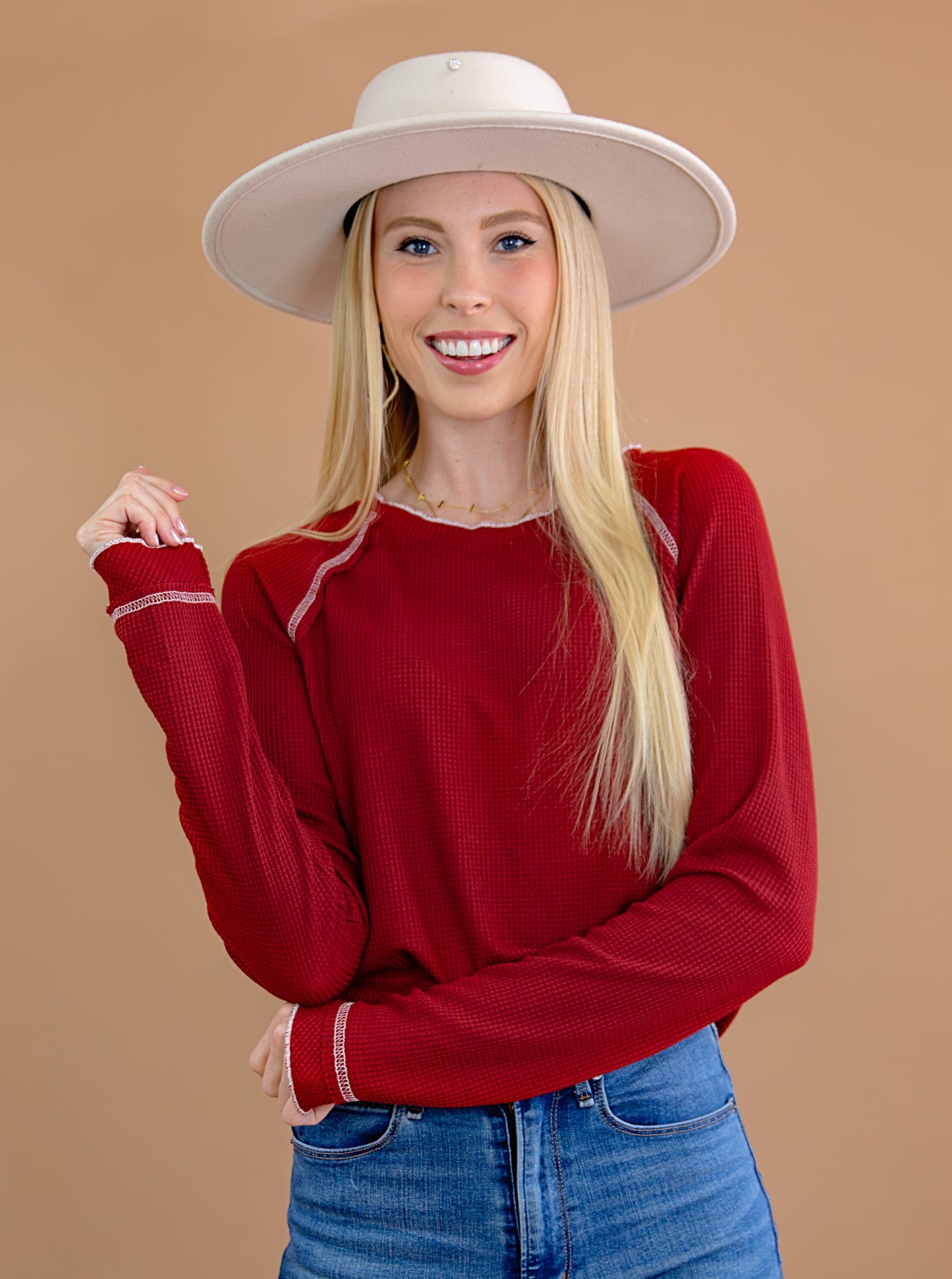 Textured Round Neck Long Sleeve Top