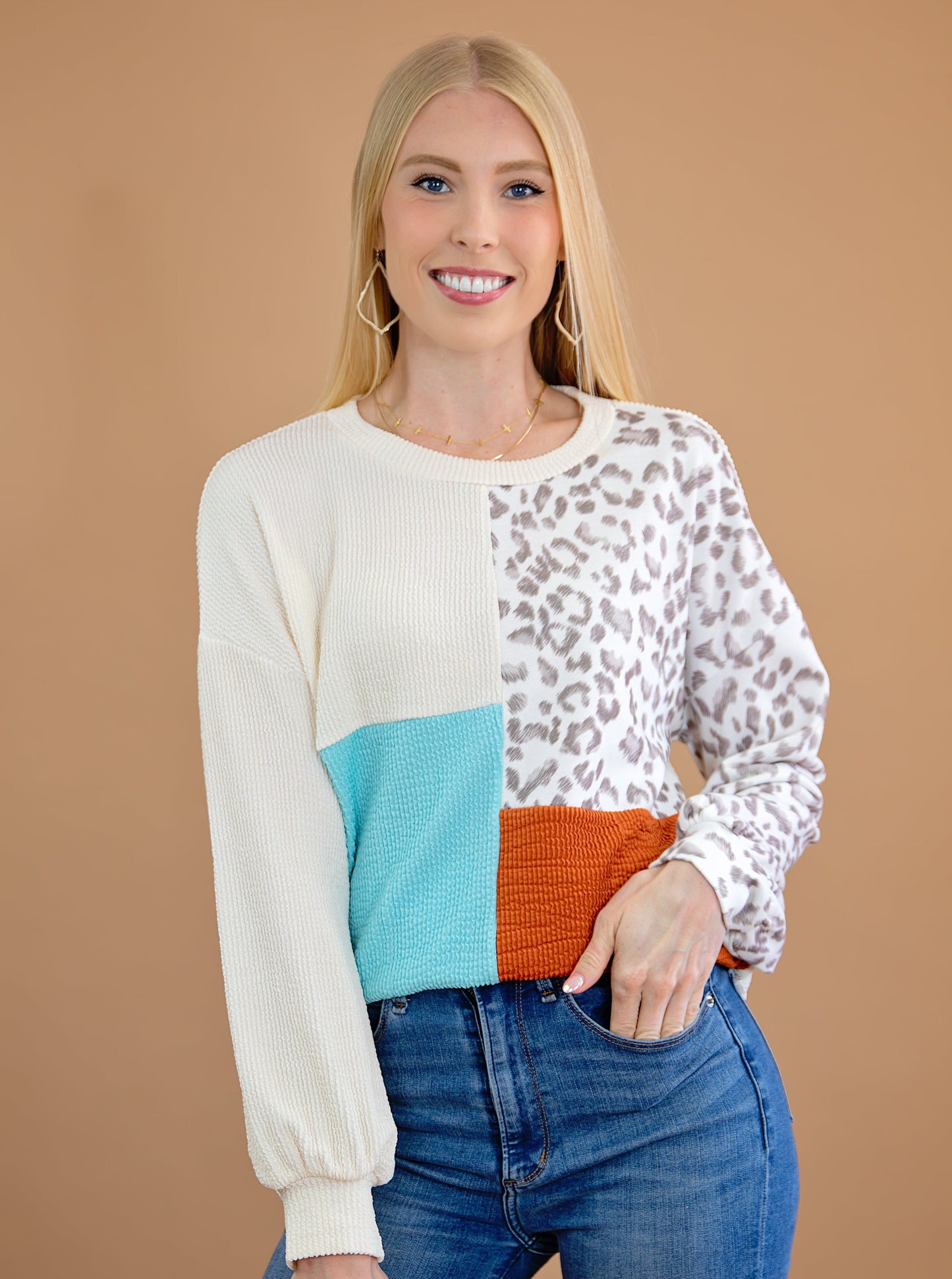 Patchwork & Color Block Ribbed Top