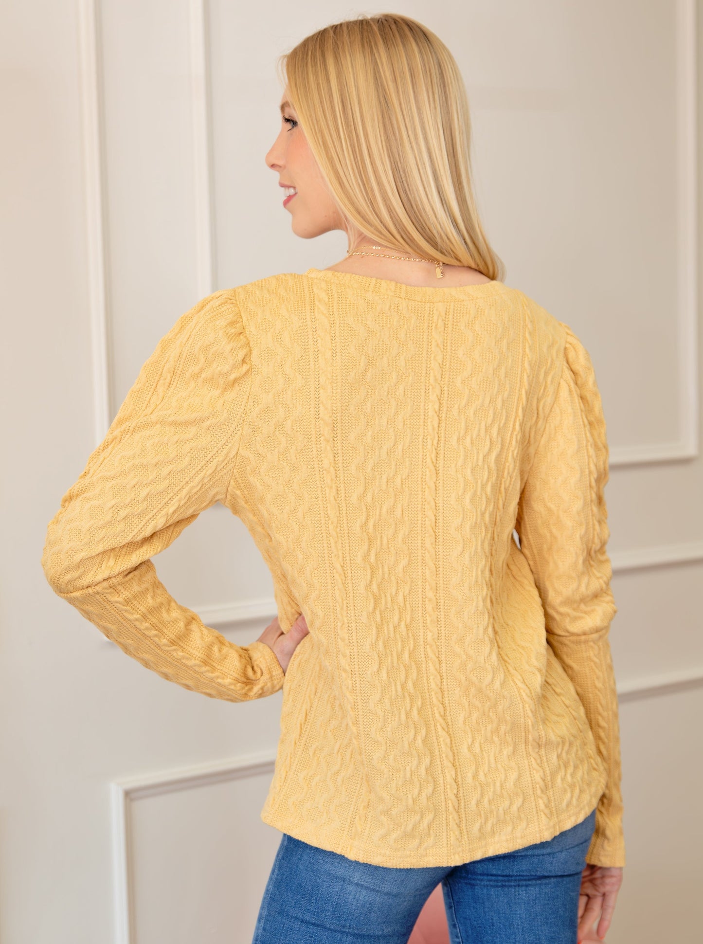 Puffy Sleeve Textured Knit Sweater