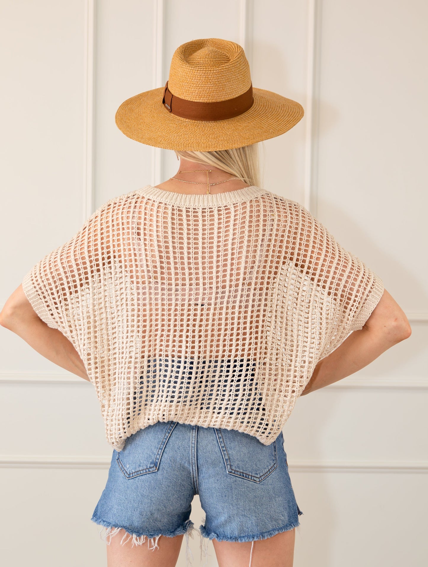 Fishnet Round Neck Short Sleeve Top