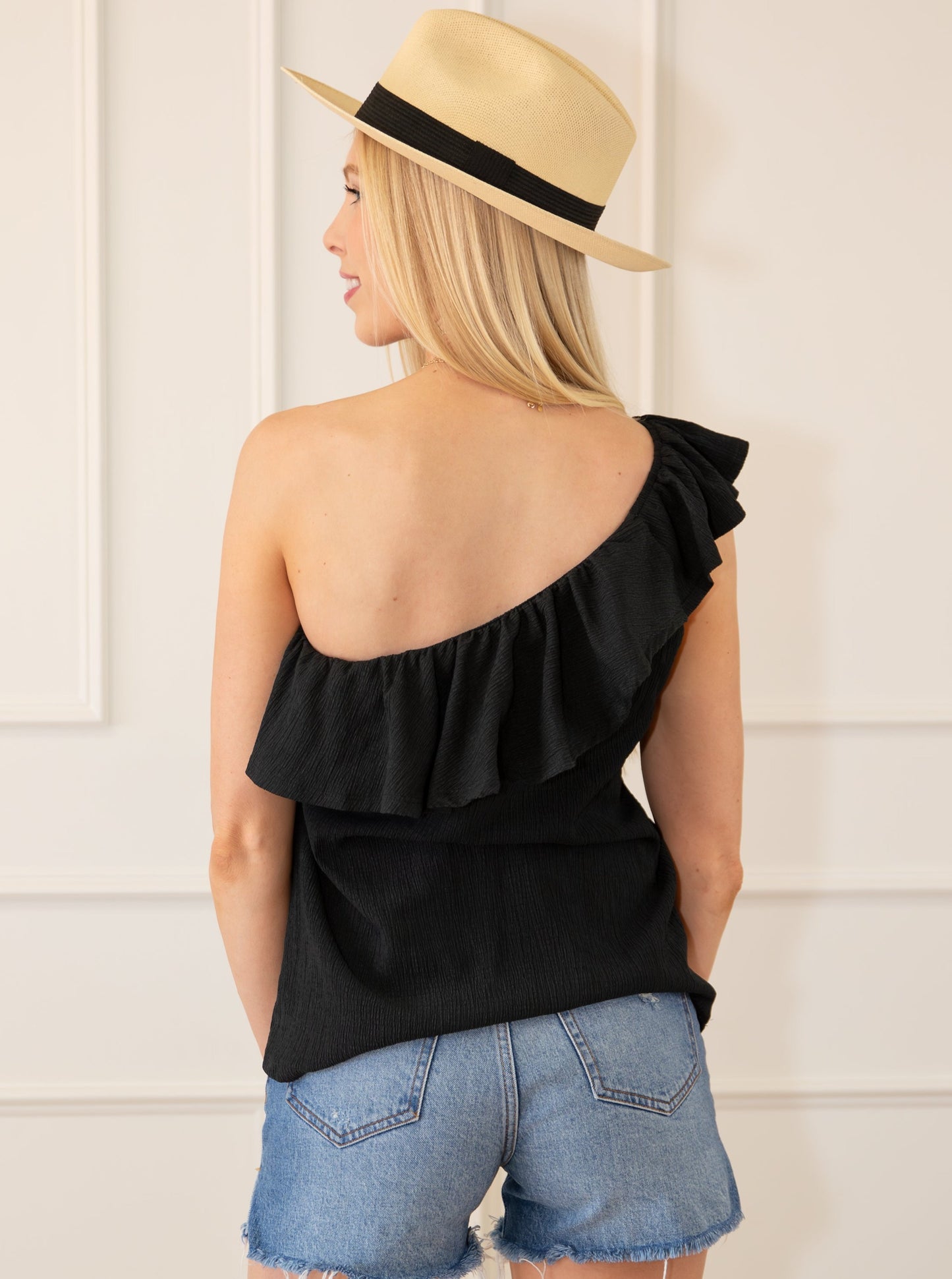 One Shoulder Ruffle Tank