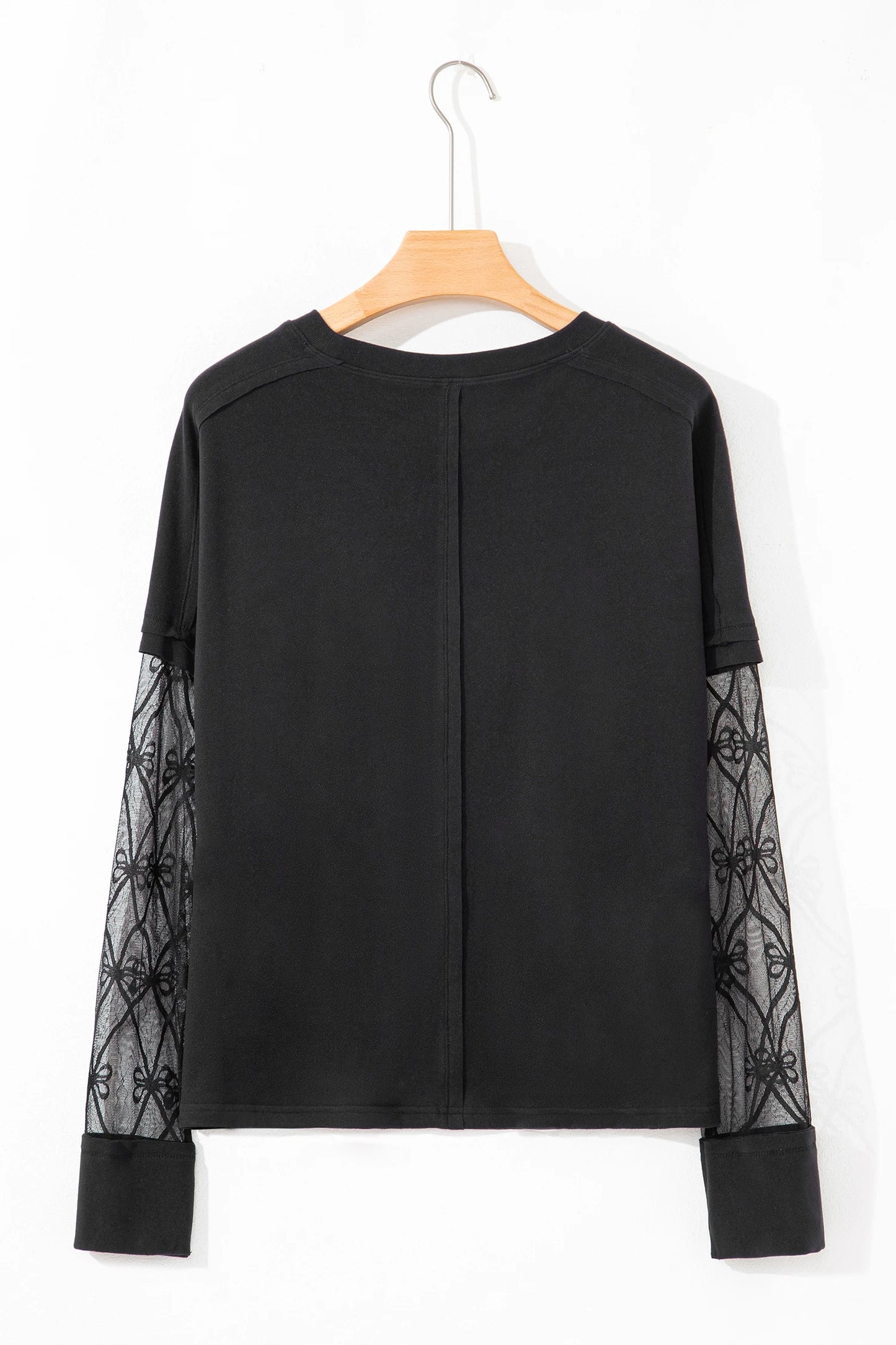 Bow Textured Sheer Long Sleeve Patchwork Tee | S-XL