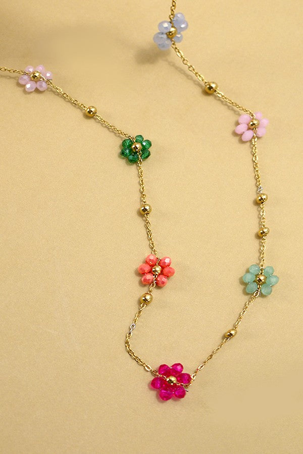 Summer Multi Beaded Flower Charm Necklace