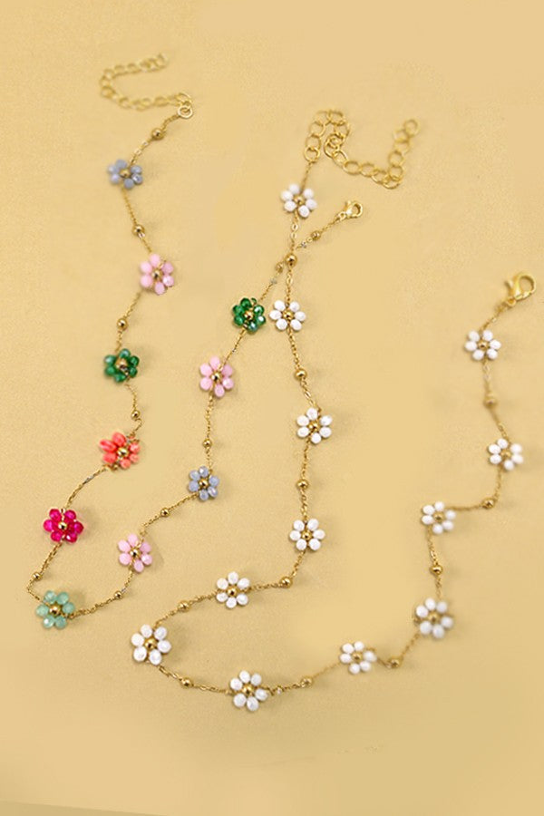 Summer Multi Beaded Flower Charm Necklace