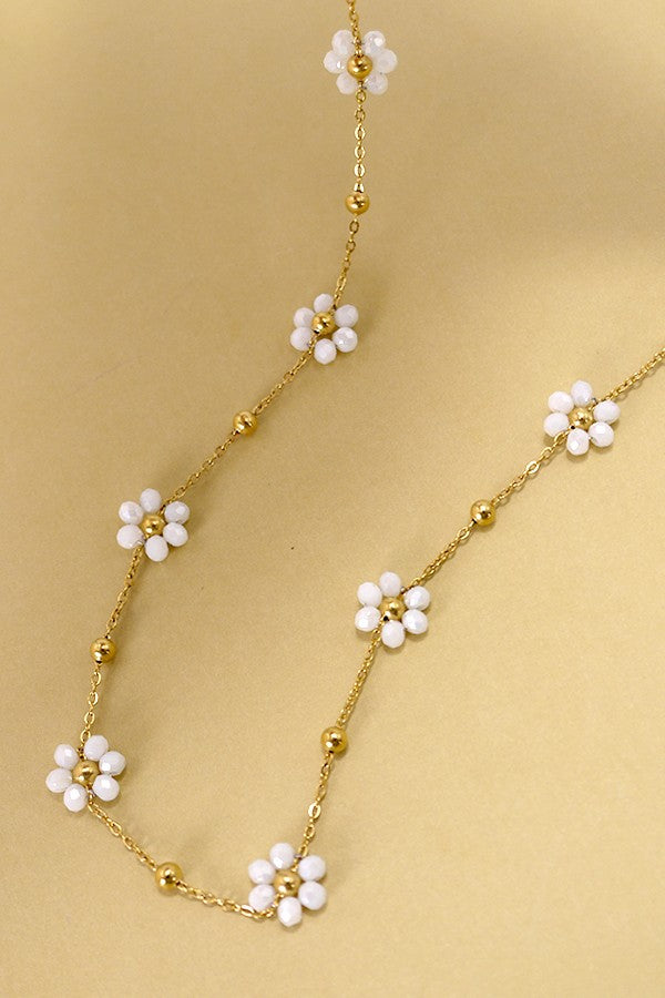 Summer Multi Beaded Flower Charm Necklace