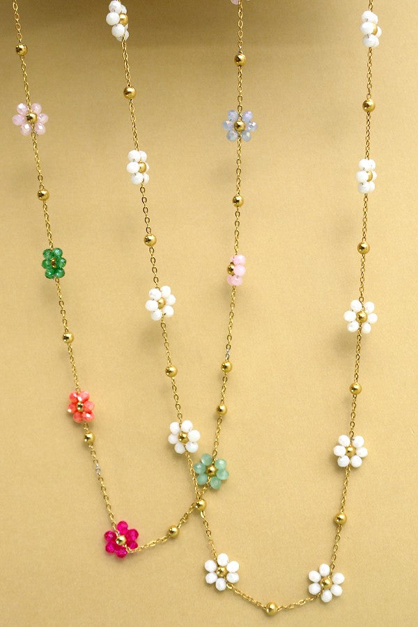 Summer Multi Beaded Flower Charm Necklace