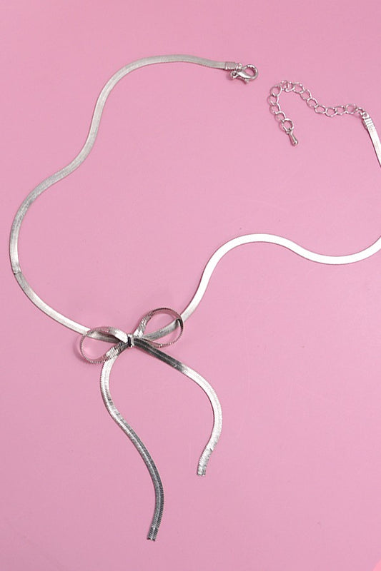 Herringbone Snake Chain Bow Necklace