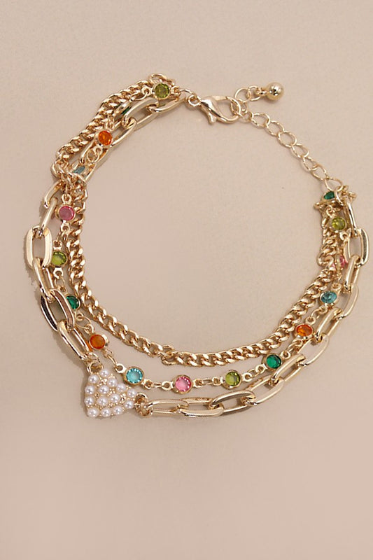 Pearl Heart Colorful Multilayer Bracelet