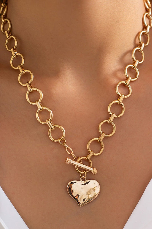 Hammered Heart Front Toggle Necklace