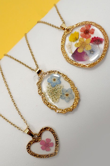 18k Stainless Steel Press Flower Necklace