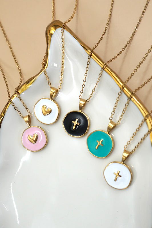 18k Stainless Steel Cross & Heart Necklace