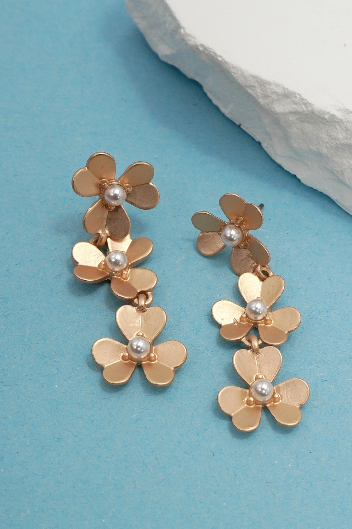 Matte Gold Flower Cascade Drop Earrings
