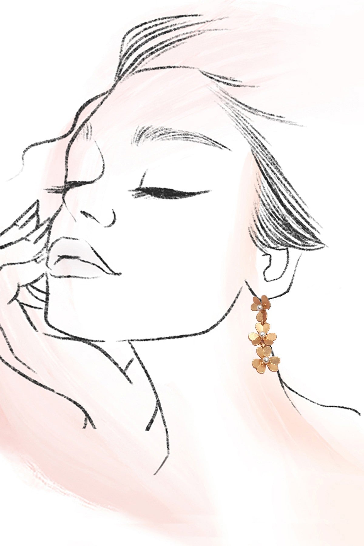 Matte Gold Flower Cascade Drop Earrings