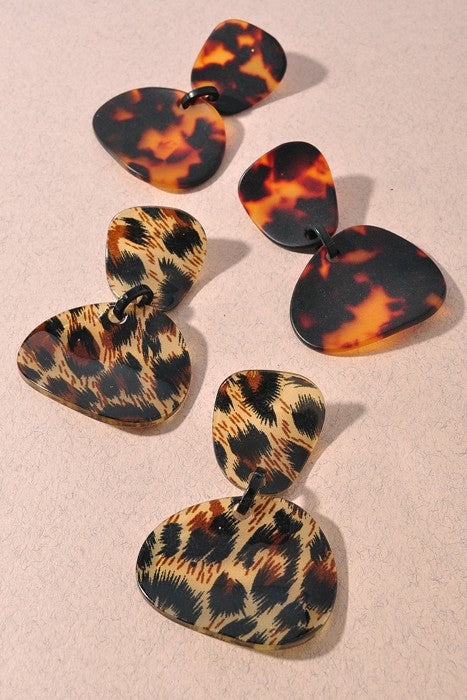 Animal Print Organic Shape Link Dangle Earrings