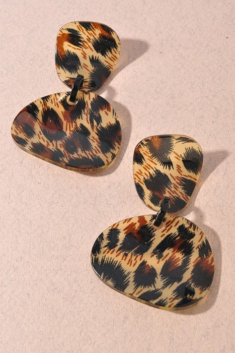 Animal Print Organic Shape Link Dangle Earrings